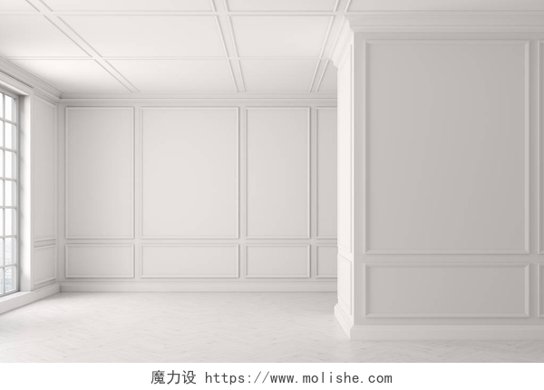 宽敞明亮的白色房间有窗户的空的白色房间